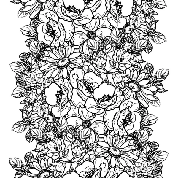 Naadloze Monochrome Vintage Stijl Bloemen Patroon — Stockvector