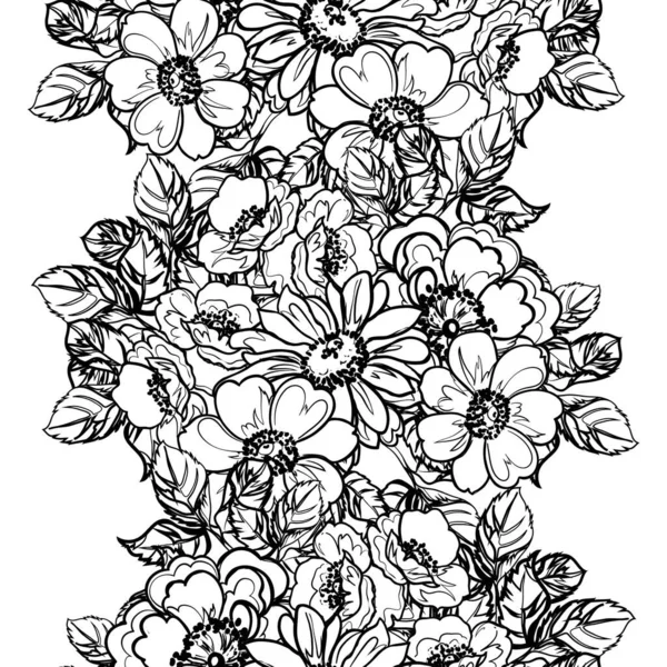 Naadloze Monochrome Vintage Stijl Bloemen Patroon — Stockvector