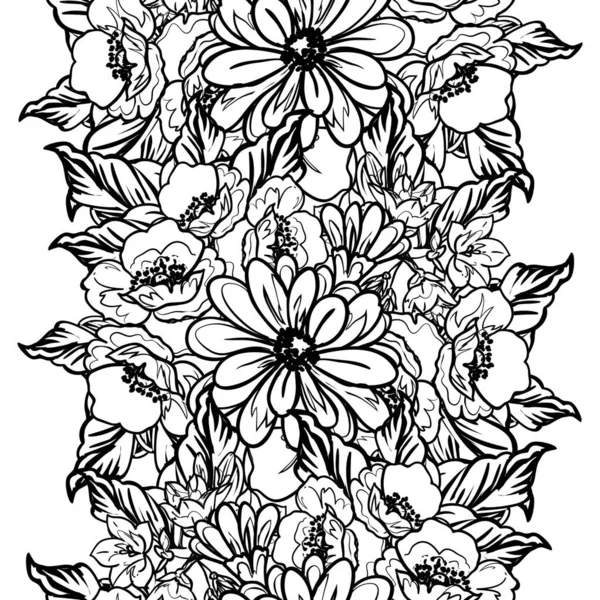 Inconsútil Patrón Flores Estilo Vintage Monocromo — Vector de stock