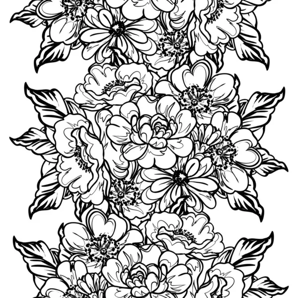 Inconsútil Patrón Flores Estilo Vintage Monocromo — Vector de stock