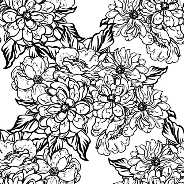 Modèle Fleurs Sans Couture Style Vintage Monochrome — Image vectorielle