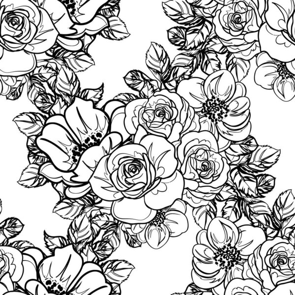 Цветы бесшовного монохромного винтажного стиля