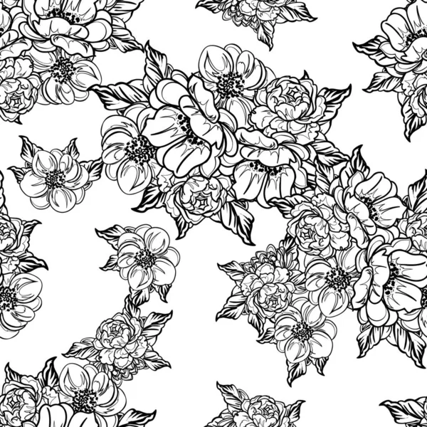 Modèle Fleurs Sans Couture Style Vintage Monochrome — Image vectorielle