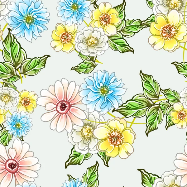 Fleurs Style Vintage Coloré Motif Sans Couture — Image vectorielle