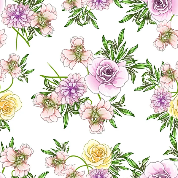 Fleurs Style Vintage Coloré Motif Sans Couture — Image vectorielle