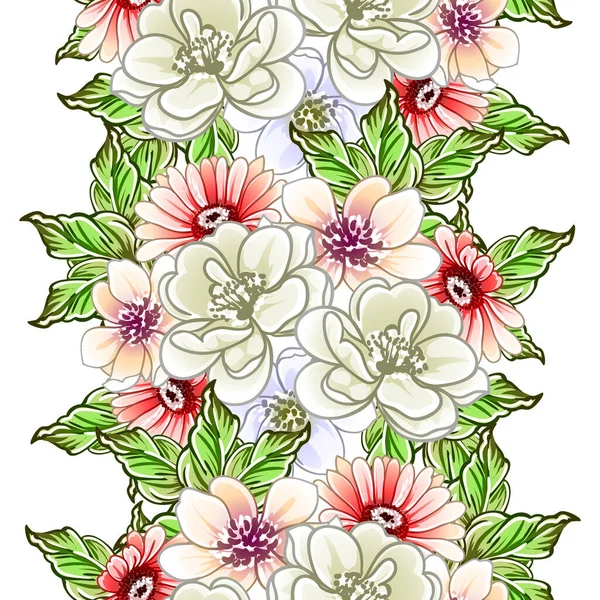 Colourful Vintage Style Flowers Seamless Pattern — Stock Vector