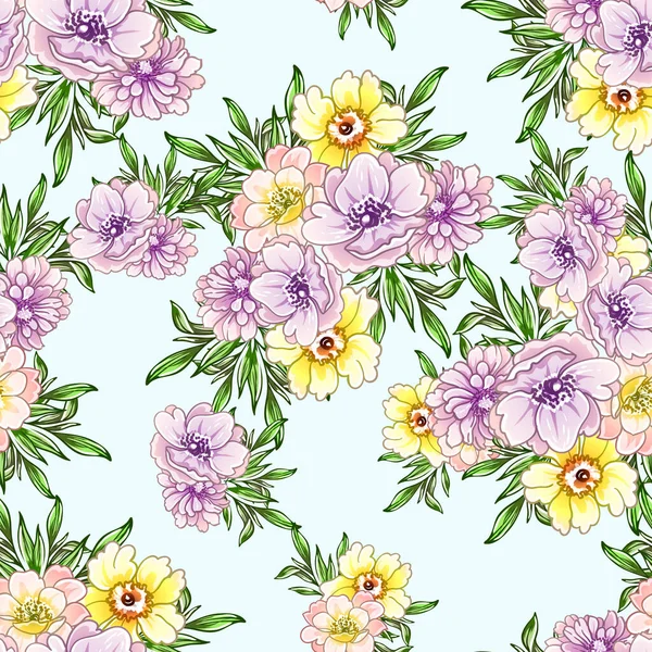 Estilo Vintage Colorido Flores Padrão Sem Costura — Vetor de Stock