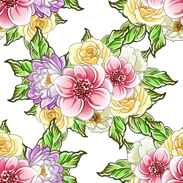 Fleurs Style Vintage Coloré Motif Sans Couture — Image vectorielle