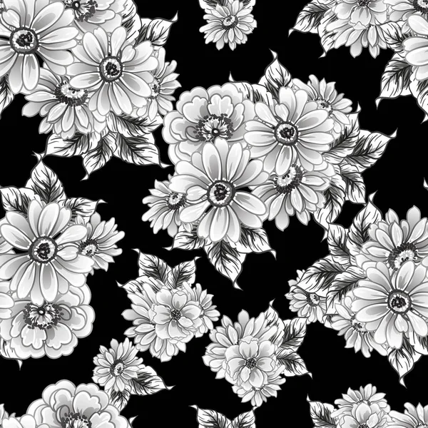 无缝隙单色复古花型花型 — 图库矢量图片
