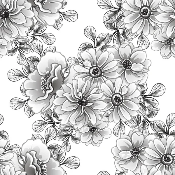 Naadloze Monochrome Vintage Stijl Bloemen Patroon — Stockvector