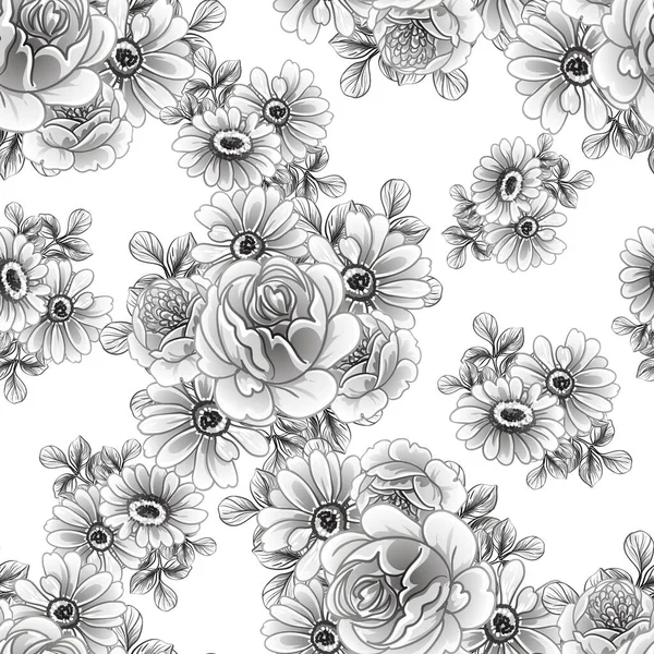 Naadloze Monochrome Vintage Stijl Bloemen Patroon — Stockvector