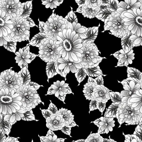 Naadloze Monochrome Vintage Stijl Bloemen Patroon — Stockvector