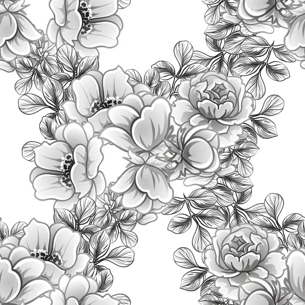 Modèle Fleurs Sans Couture Style Vintage Monochrome — Image vectorielle