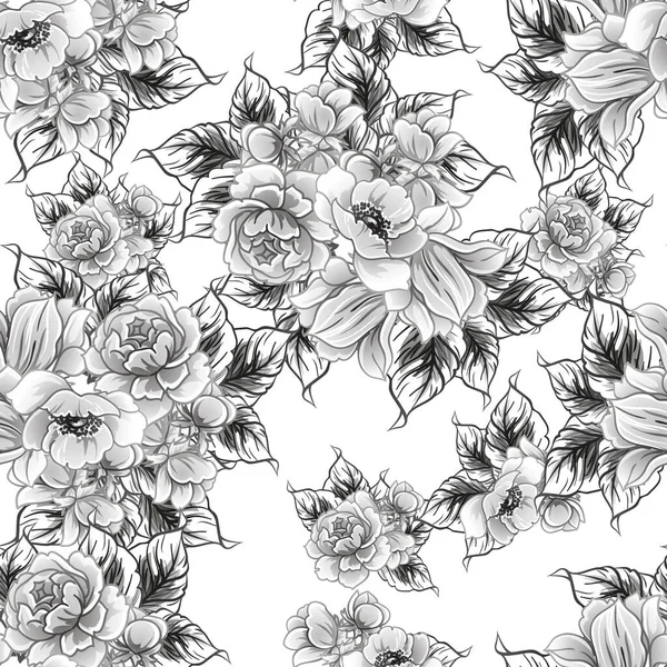 Modèle Fleurs Sans Couture Style Vintage Monochrome — Image vectorielle