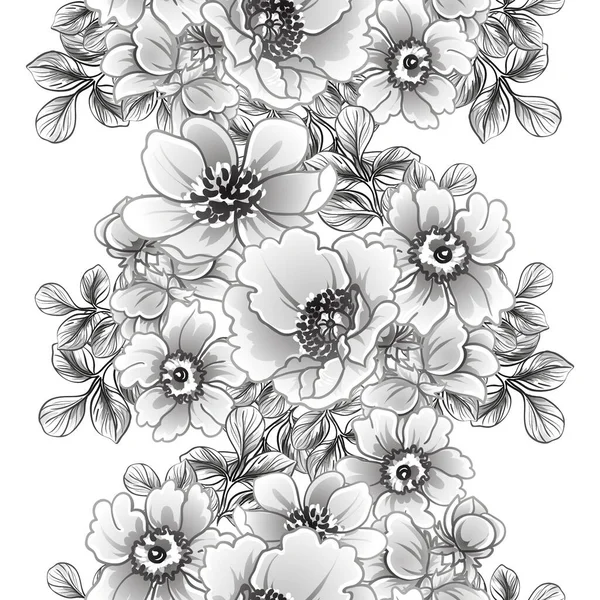 Seamless Monochrome Vintage Style Flowers Pattern — Stock Vector