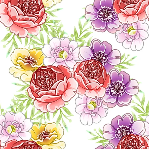 Kleurrijke Vintage Stijl Bloemen Naadloos Patroon — Stockvector