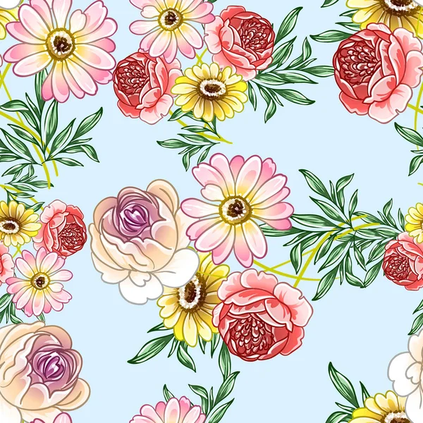 Farbenfrohe Vintage Stil Blumen Nahtlose Muster — Stockvektor