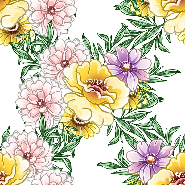 Coloridas Flores Estilo Vintage Patrón Sin Costuras — Vector de stock