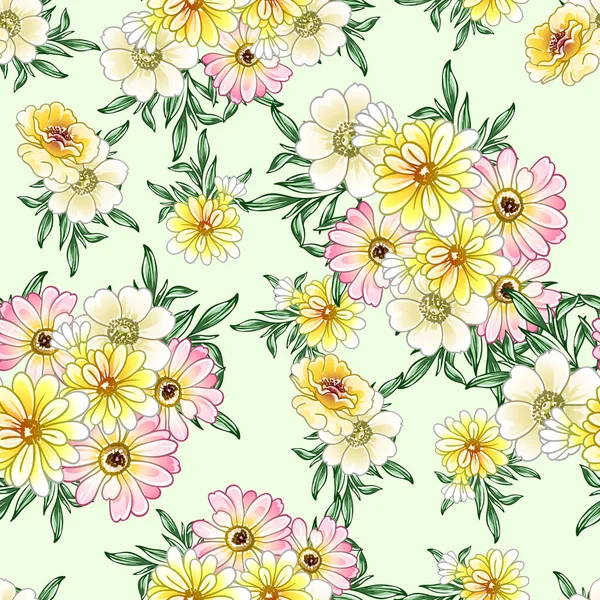 Estilo Vintage Colorido Flores Padrão Sem Costura — Vetor de Stock