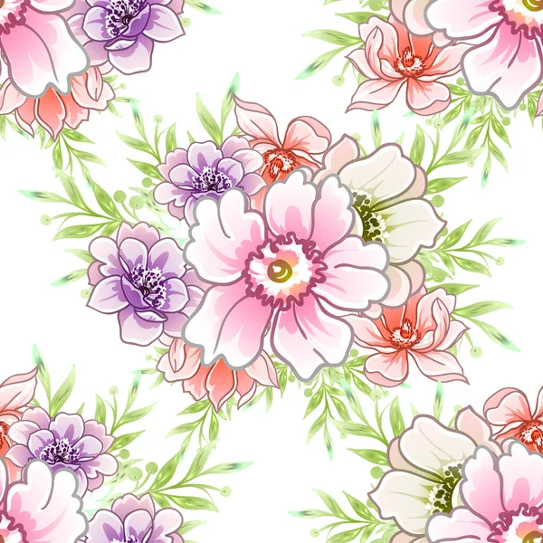 Coloridas Flores Estilo Vintage Patrón Sin Costuras — Vector de stock