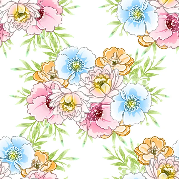 Coloridas Flores Estilo Vintage Patrón Sin Costuras — Vector de stock