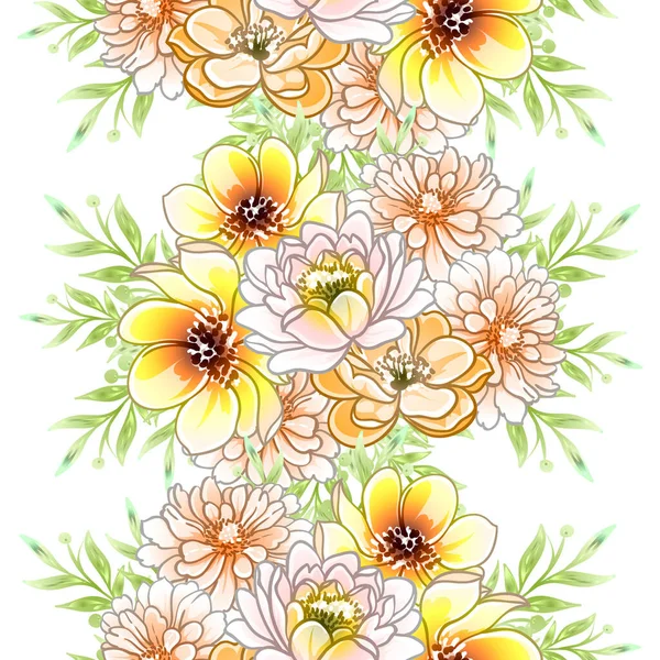 Colourful Vintage Style Flowers Seamless Pattern — Stock Vector