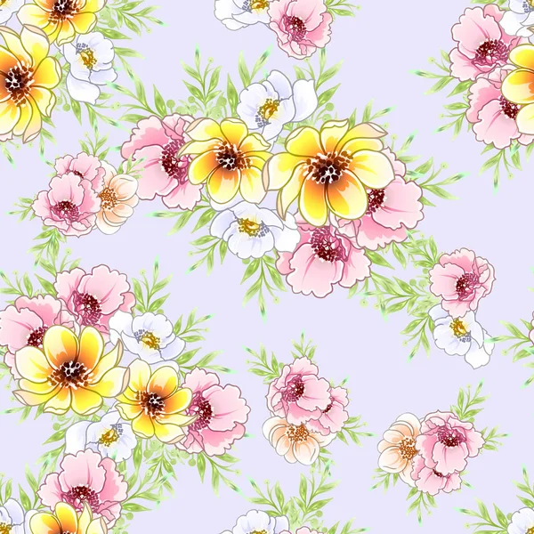 Estilo Vintage Colorido Flores Padrão Sem Costura — Vetor de Stock