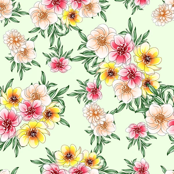 Coloridas Flores Estilo Vintage Patrón Sin Costuras — Vector de stock