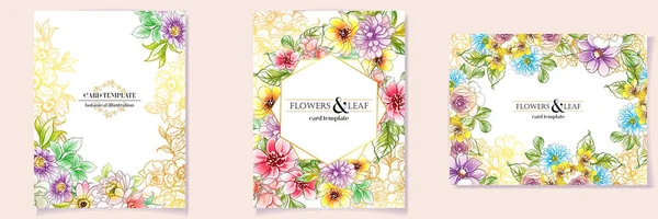 Set Farbenfroher Einladungskarten Blumen Vintage Stil — Stockvektor