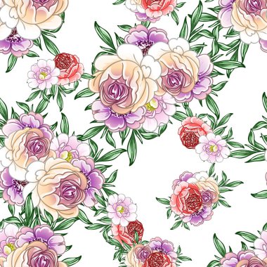 Renkli vintage tarzı çiçekler pürüzsüz desen