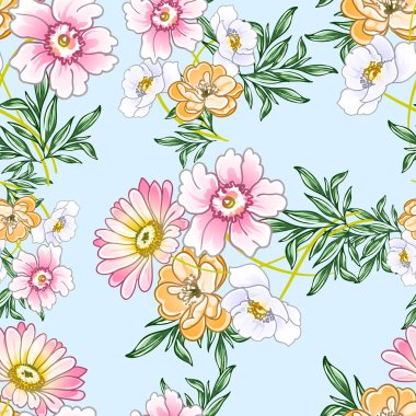 Renkli vintage tarzı çiçekler pürüzsüz desen