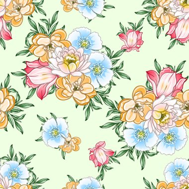 Renkli vintage tarzı çiçekler pürüzsüz desen