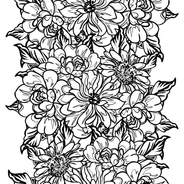 Seamless Monochrome Vintage Style Flowers Pattern — Stock Vector