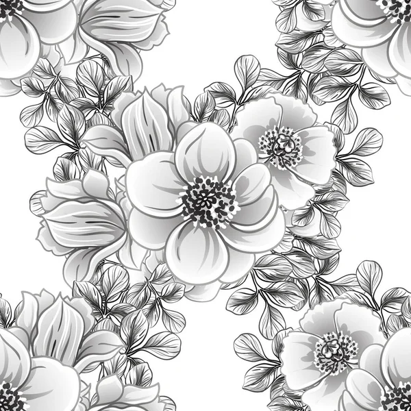 Modèle Fleurs Sans Couture Style Vintage Monochrome — Image vectorielle