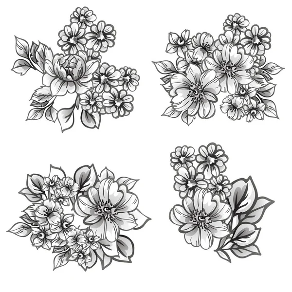 Modèle Fleurs Sans Couture Style Vintage Monochrome — Image vectorielle