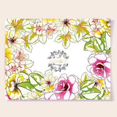Renkli davetiye kartı, eski tarz çiçek deseni