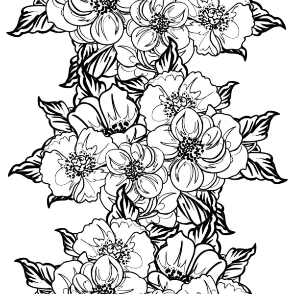 Modèle Fleurs Sans Couture Style Vintage Monochrome — Image vectorielle