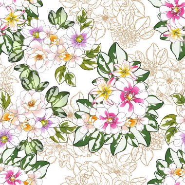 Renkli vintage tarzı çiçekler pürüzsüz desen
