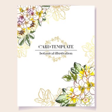 Renkli davetiye kartı, eski tarz çiçek deseni