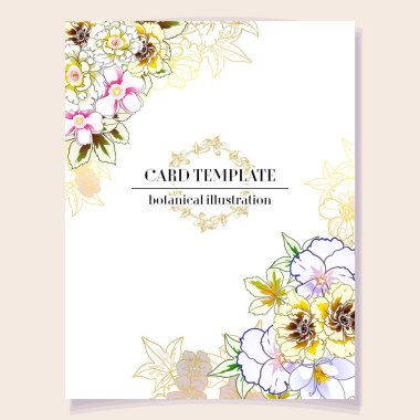 Renkli davetiye kartı, eski tarz çiçek deseni