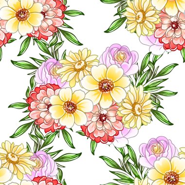Renkli vintage tarzı çiçekler pürüzsüz desen