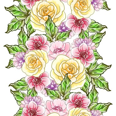 Renkli vintage tarzı çiçekler pürüzsüz desen