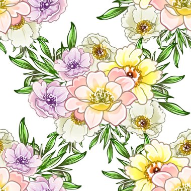 Renkli vintage tarzı çiçekler pürüzsüz desen