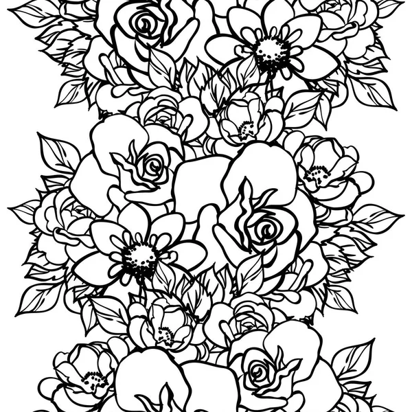 Modèle Fleurs Sans Couture Style Vintage Monochrome — Image vectorielle