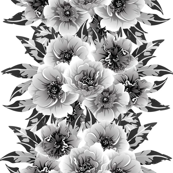 Senza Soluzione Continuità Modello Fiori Stile Vintage Monocromatico — Vettoriale Stock