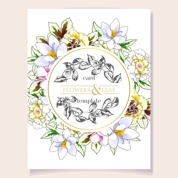 Colored Invitation Card Vintage Style Flowers Pattern — Stock Vector