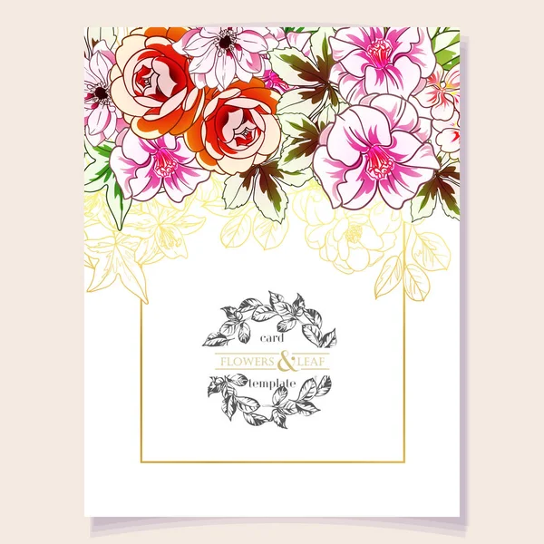 Colored Invitation Card Vintage Style Flowers Pattern — Stock Vector