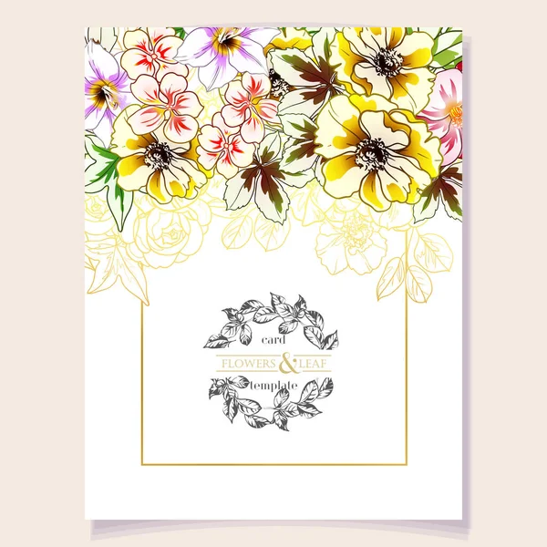 Färgat Inbjudningskort Vintage Stil Blommor Mönster — Stock vektor