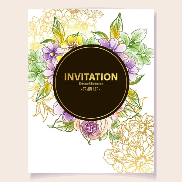 Colored Invitation Card Vintage Style Flowers Pattern — Stock Vector