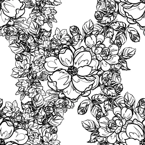 Naadloze Monochrome Vintage Stijl Bloemen Patroon — Stockvector